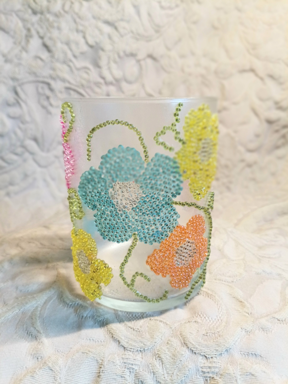 Beaded Floral Glass